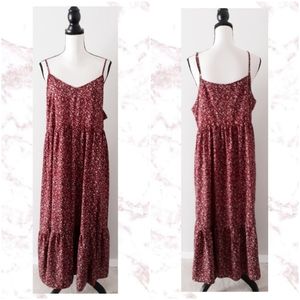 Boho Flowy Dress Burgundy Maroon floral no stretch